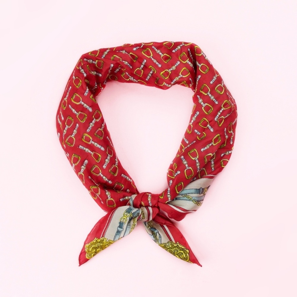 Vintage Printed Red Silk Scarf